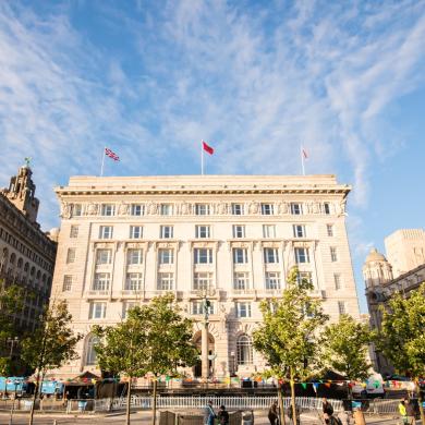 Liverpool's Cunard Building on a sunny day.