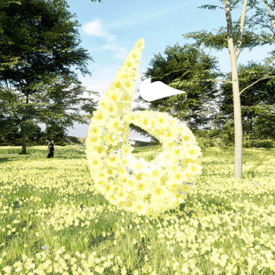 The shape of a six in daffodils in a field filled with more daffodils