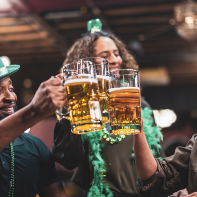 Friends enjoying a drink on St Patricks Day