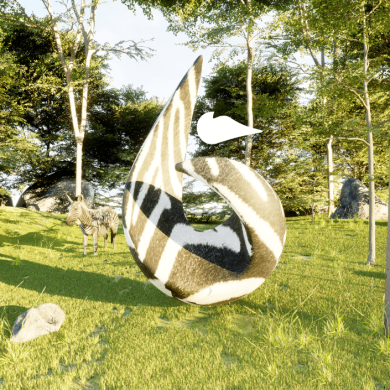 A 6 icon in zebra print with a zebra behind and trees