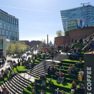 View of the iconic green steps in Liverpool ONE