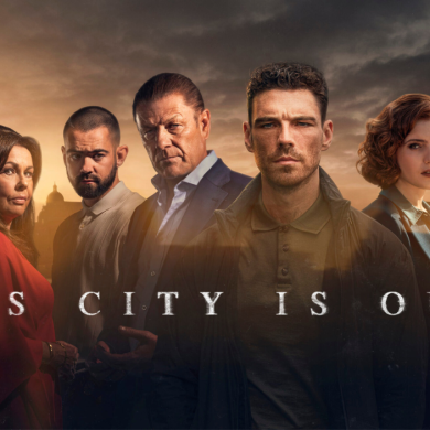 A poster for This City Is Ours with the cast in a row and the words 'This City Is Ours' across it.