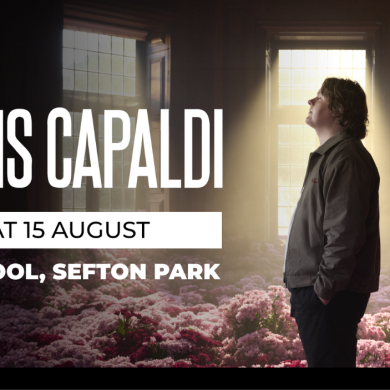 A poster of Lewis Capaldi advertising a concert at Liverpool's Sefton Park.