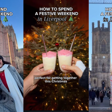3 screenshot images from Candaceabroad's instagram reel of her trip to Liverpool