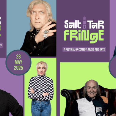 a poster for a comedy festival at Salt and Tar will a selection of images of people who are performing on the line up.