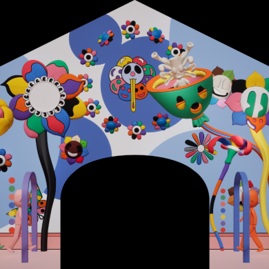 A CGI mock up of a colourful illustration with different characters.