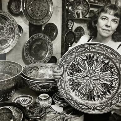 Julia Carter Preston in her studio at the Bluecoat, 1980.