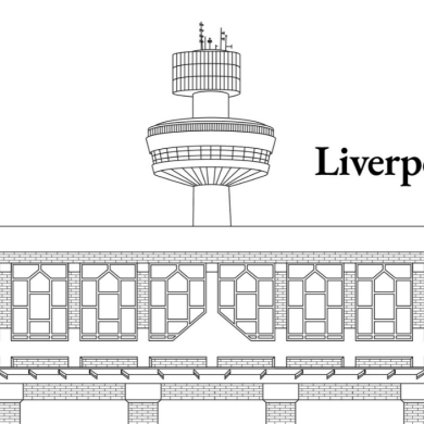 A line drawing of a building in Liverpool with a tower at the top of it. There is a Beatles logo on the left and 'Liverpool 2028' in black text.