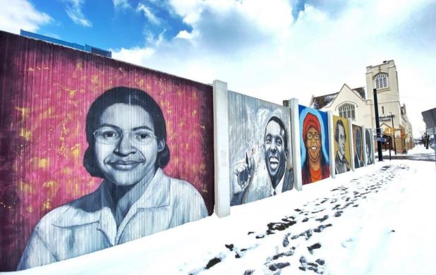 View of portraits along The Freedom Wall in Buffalo