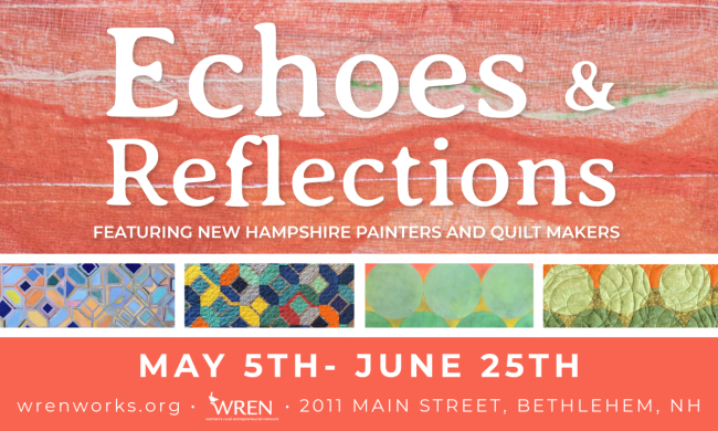 WREN Echoes & Reflections Show Graphic (coral orange with small photos of paintings and textiles)