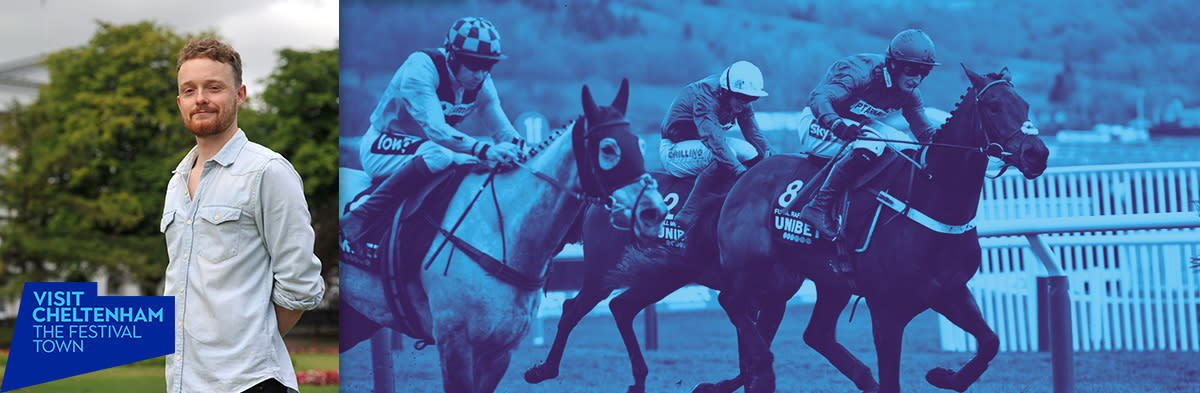 Stuart Fieldhouse alongside an image of the Cheltenham Festival.