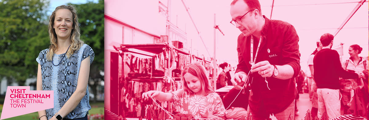 Tara Sanchez alongside an image of Cheltenham Science Festival.