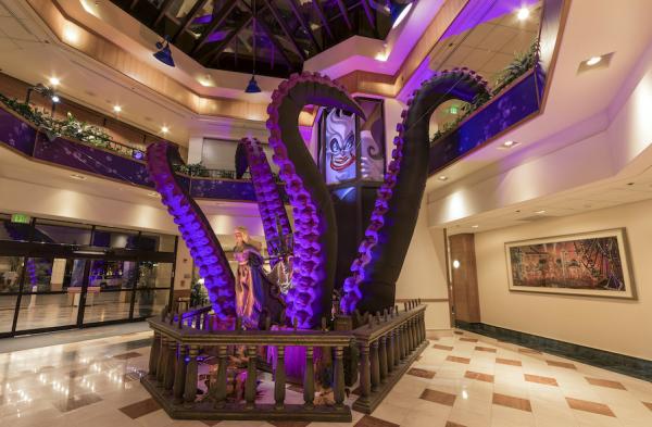 Image of Ursula-themed decorations inside Disneyland Resort Hotel.