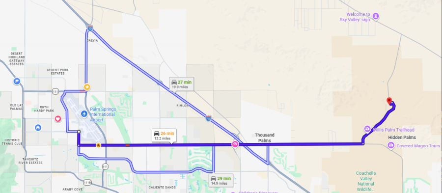 Palm Springs to Coachella Valley Preserve Map