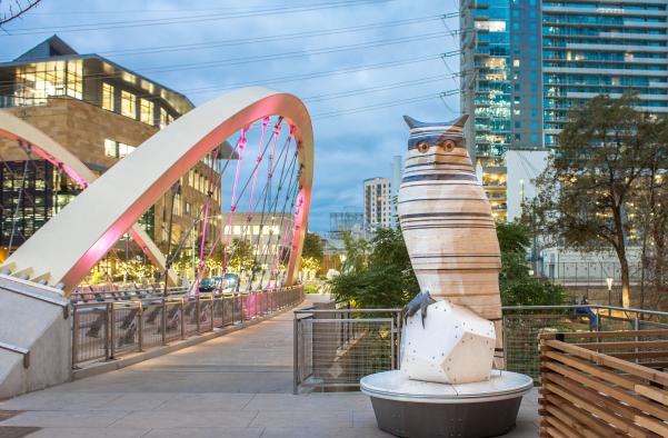 Kempelens Owls statue Art in Public Places in austin texas