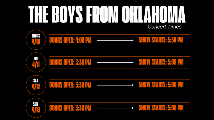 BFOK Concert Times