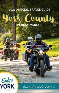 2021 Official York County Travel Guide, featuring several motorcycle riders driving down a sunny road together