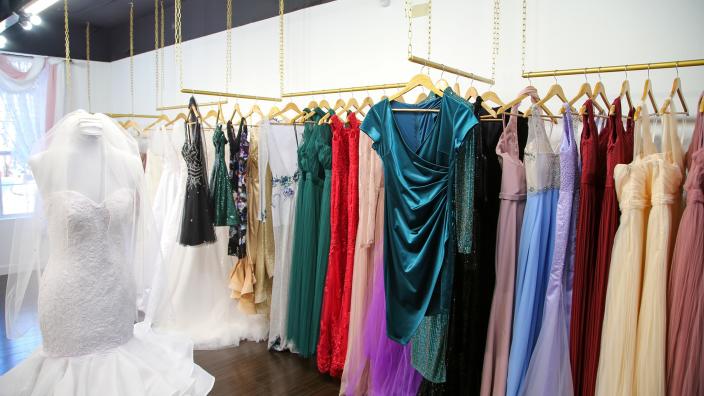 slim fit dress slacks Glitter A Line Long Formal Prom Gown main image 1