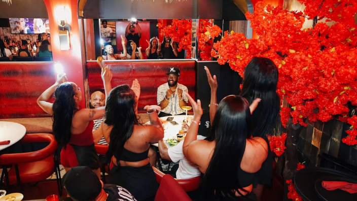 red dress restaurant Manhatta Restaurant Private Dinner Ang Weddings and Events