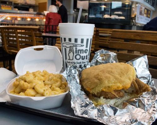 Famous Chicken and Cheddar Biscuit Combo at Time-Out Rest.