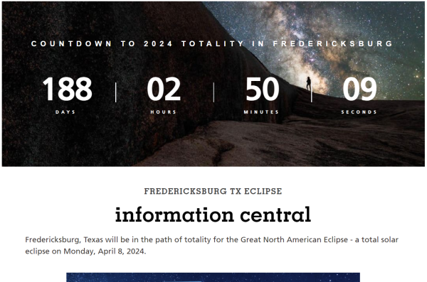 A screenshot of a microsite built by Visit Fredericksburgh that features a countdown until the eclipse