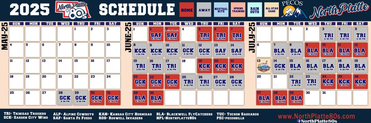 North Platte 80s 2025 Schedule