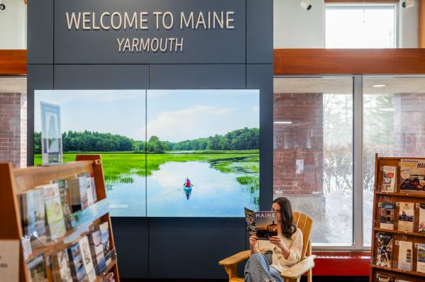 Woman reading in Yarmouth Visitor Center