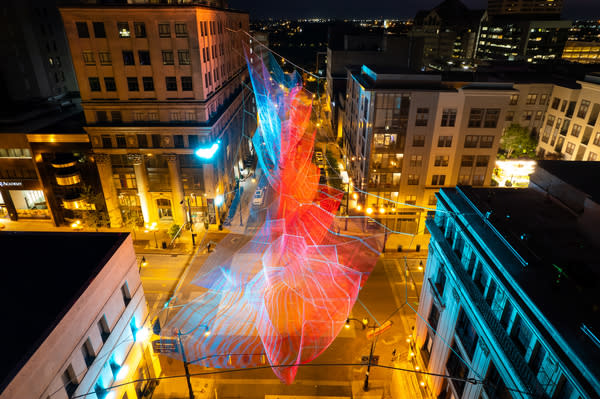 Current by Janet Echelman at Night