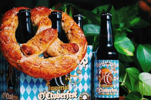 Pretzel And Beer Bottles At O'Connor Brewery In Virginia Beach