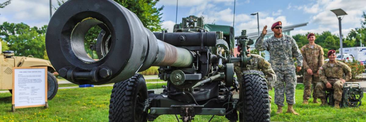 Military equipment on display, Army event in Fayetteville, NC.