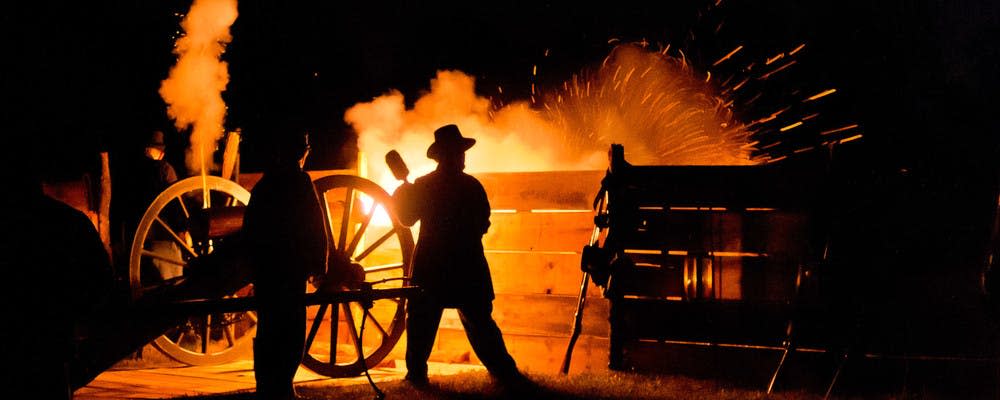 Volunteers perform a historical demonstration at Wilson's Creek National Battlefield in Republic, Missouri