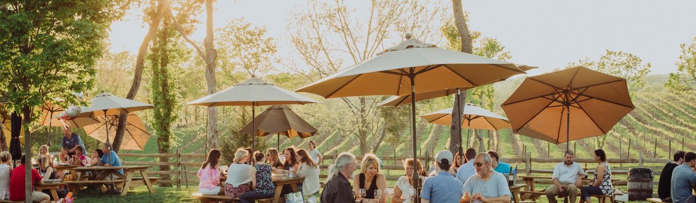 Winery at Bull Run umbrellas on lawn