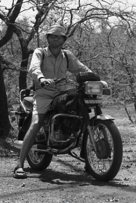 Yann Martel on a motorbike in India