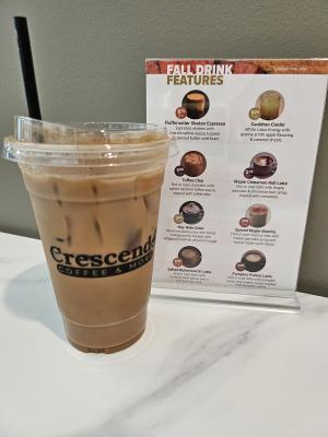 Iced coffee and Fall 2026 menu at Crescendo Coffee