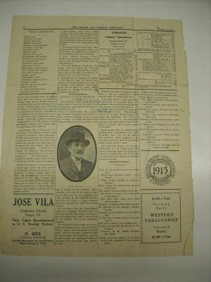 A page from a trade paper called "The Grocer and Country Merchant," page 22 dated April 17, 1914. Obituary of Adam Wolfram, one time foreman of Consolidated Tobacco Company of Gilroy. One page. 13.5 X 10.5