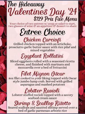 Valentine's themed restaurant menu