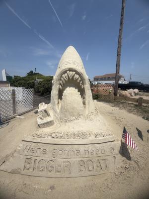 shark sand sculpture at misquamicut