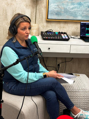 Katie Guasco records an episode of All The Waves podcast.