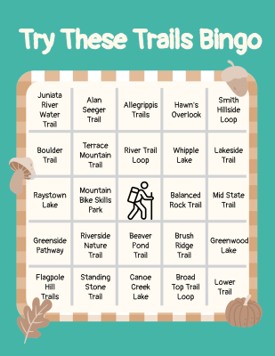 "Trail Bingo" card