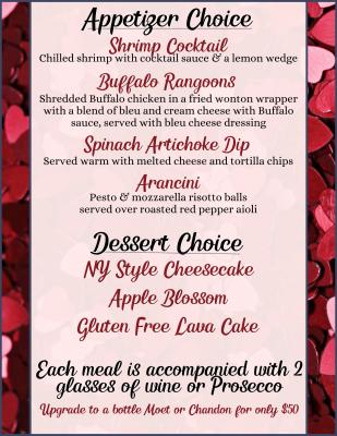 Valentine's Day themed restaurant menu