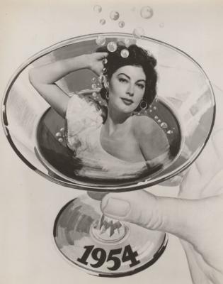 Ava Gardner in champagne glass, promotional image