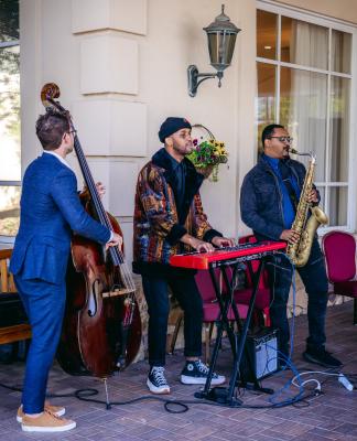 Jazz Musicians playing at the 2022 Valley Forge Travel Rally to celebrate the upcoming Jazz Fest