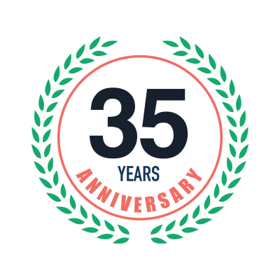 Filligree Award Circle with text that says 35 Years Anniversary