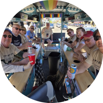 Group of men enjoying a Trolley Pub ride