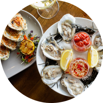 Plate of oysters and wine