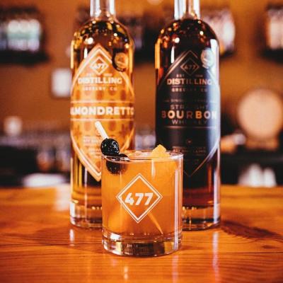 Product photo of the 477 Distilling Living Legend cocktail made with 477 Almondretto and 477 Bourbon in Greeley, Colorado