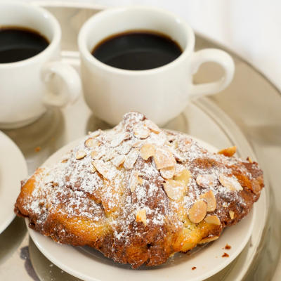 pastry at Bresnan with two cups of coffee