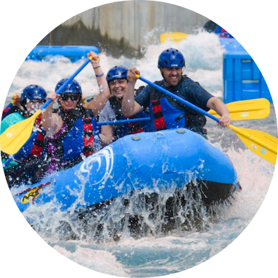 Group whitewater rafting at Riversport Adventure.