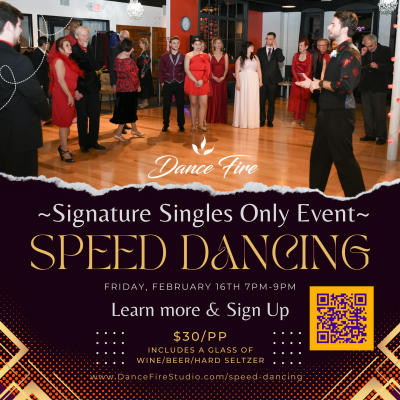 Flyer for singles only speed dancing event