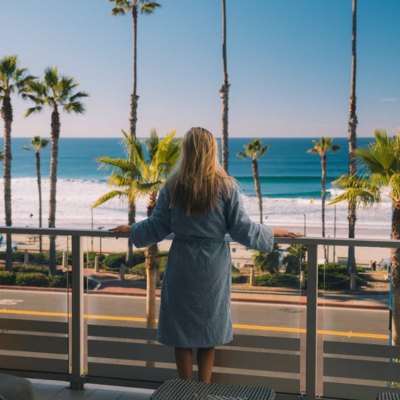 Oceanside Morning View with woman in bathrobe